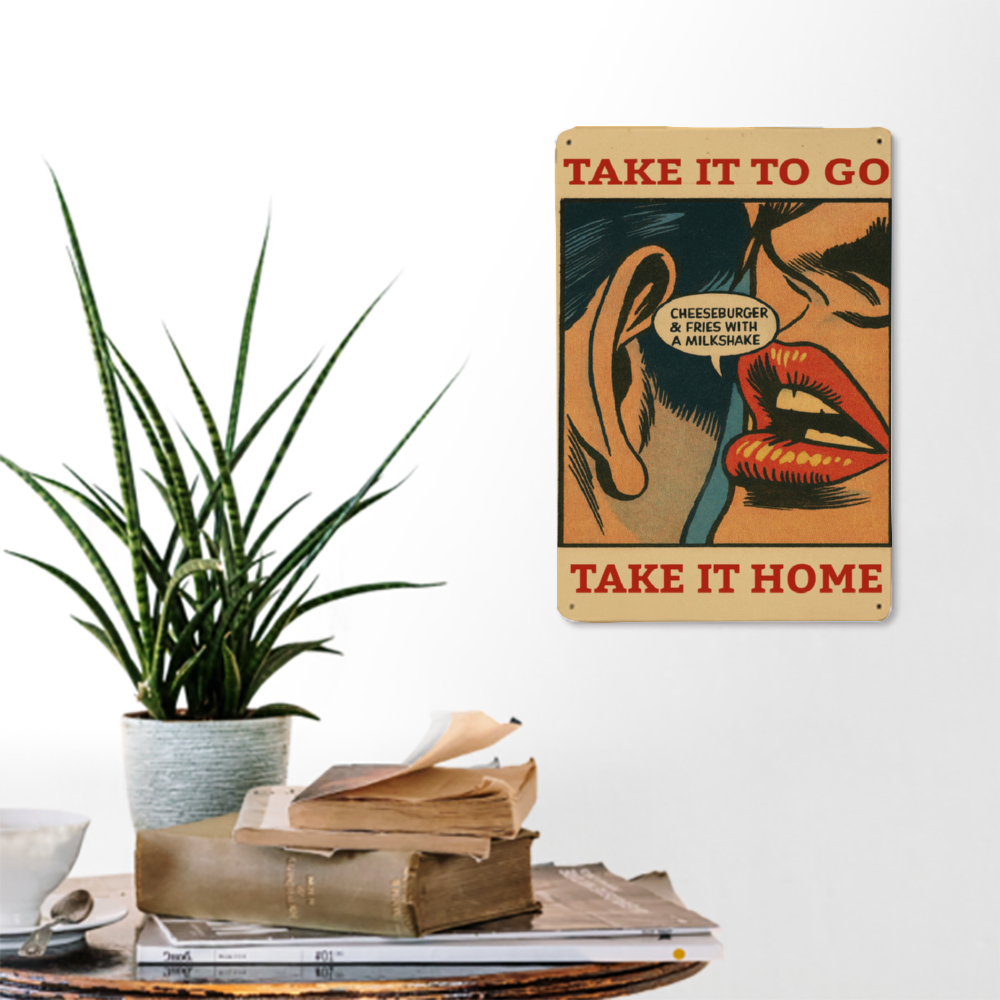 Take it to Go, Take it Home, Hamburger and a Milkshake Classic Aluminum Signs 8" x 12"