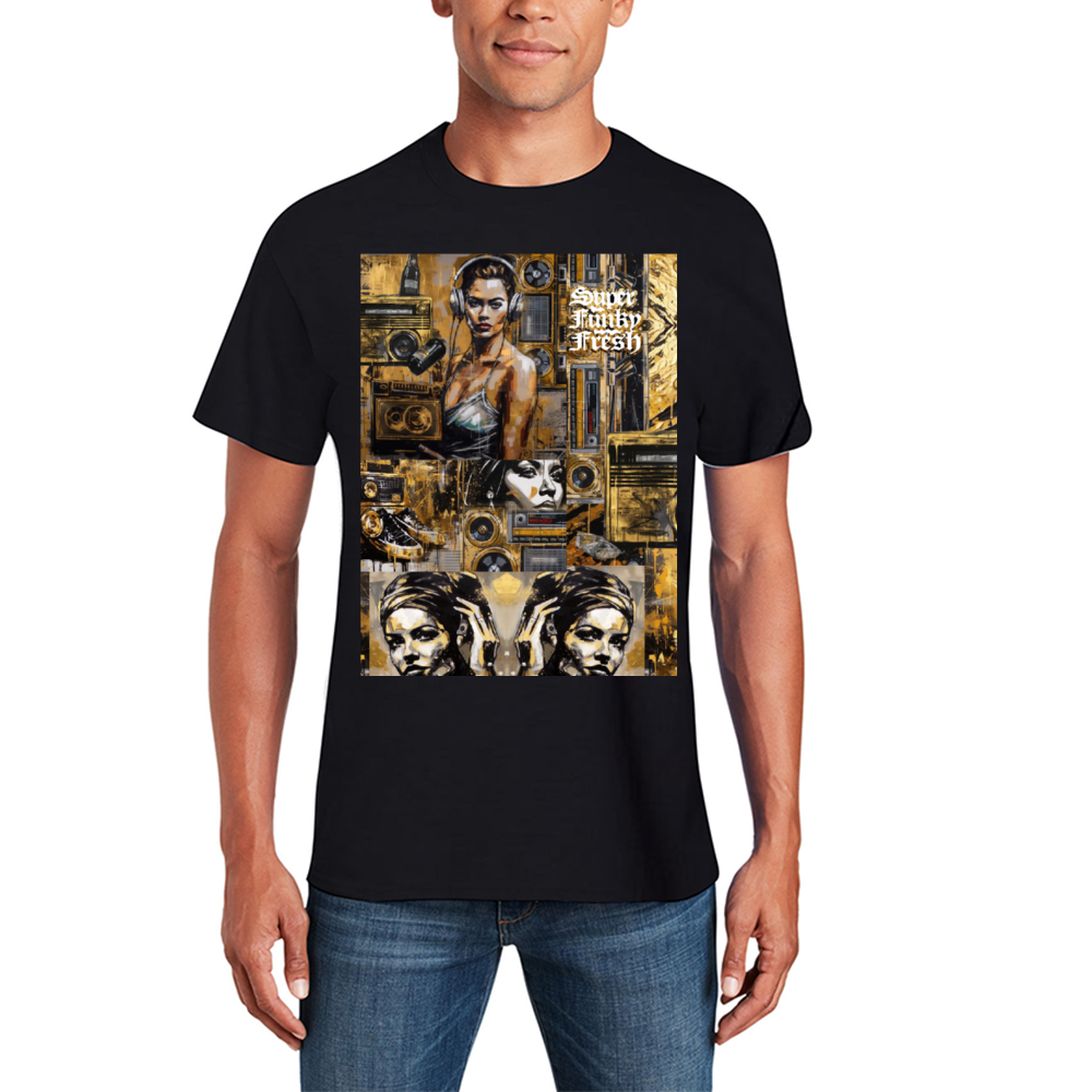 Gold and Charcoal by Los-Twins DeLa Parra Custom Cotton T-shirt