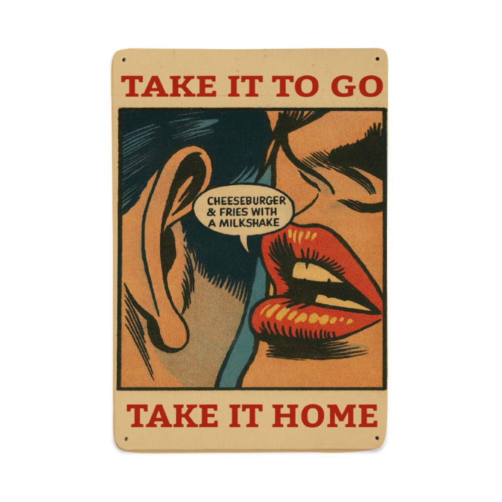Take it to Go, Take it Home, Hamburger and a Milkshake Classic Aluminum Signs 8" x 12"