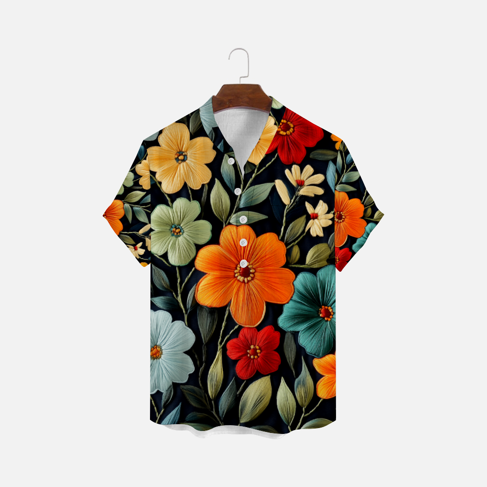 Embroidery Print Unisex half button up Shirt