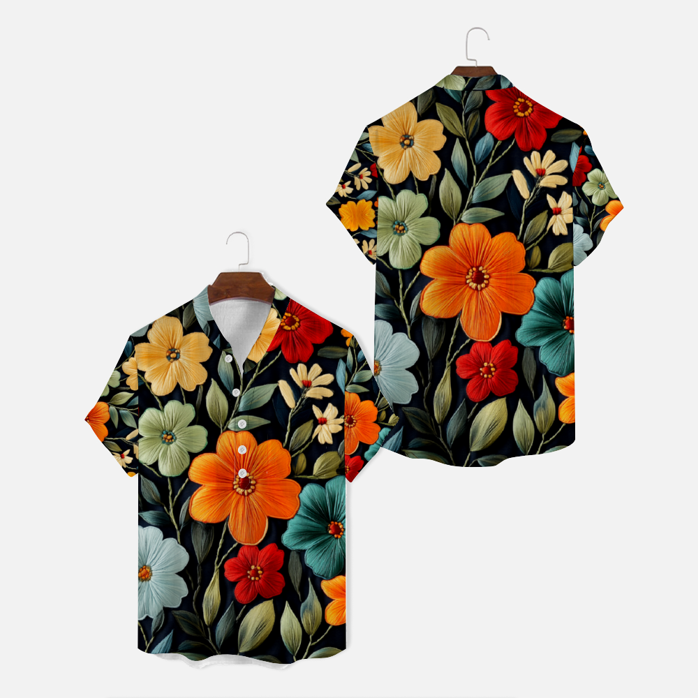 Embroidery Print Unisex half button up Shirt
