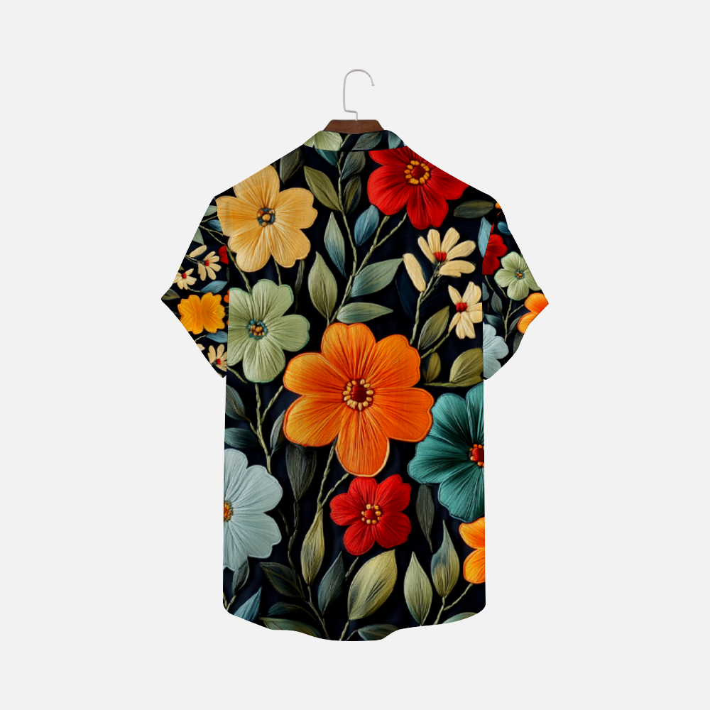 Embroidery Print Unisex half button up Shirt