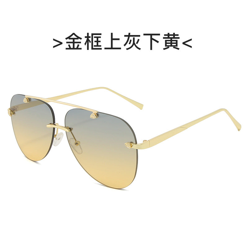 Street style metal sunglasses double beam cut edge sunglasses