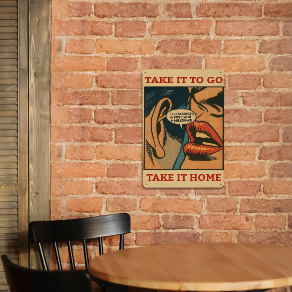 Take it to Go, Take it Home, Hamburger and a Milkshake Classic Aluminum Signs 8" x 12"