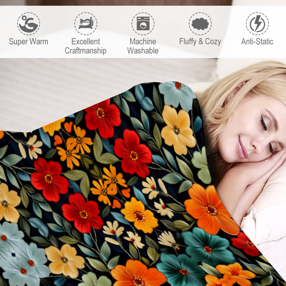 60" × 80" Flores Brillante Thin Flannel Blanket