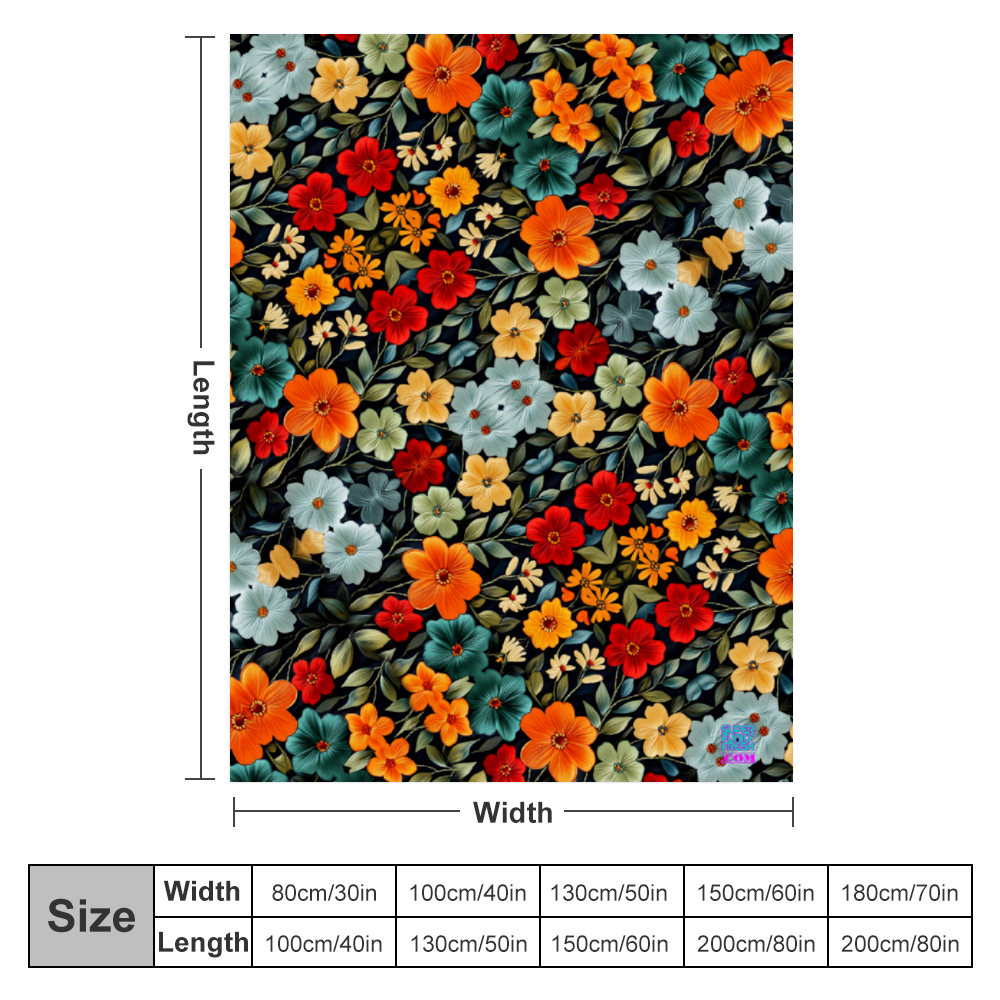 60" × 80" Flores Brillante Thin Flannel Blanket