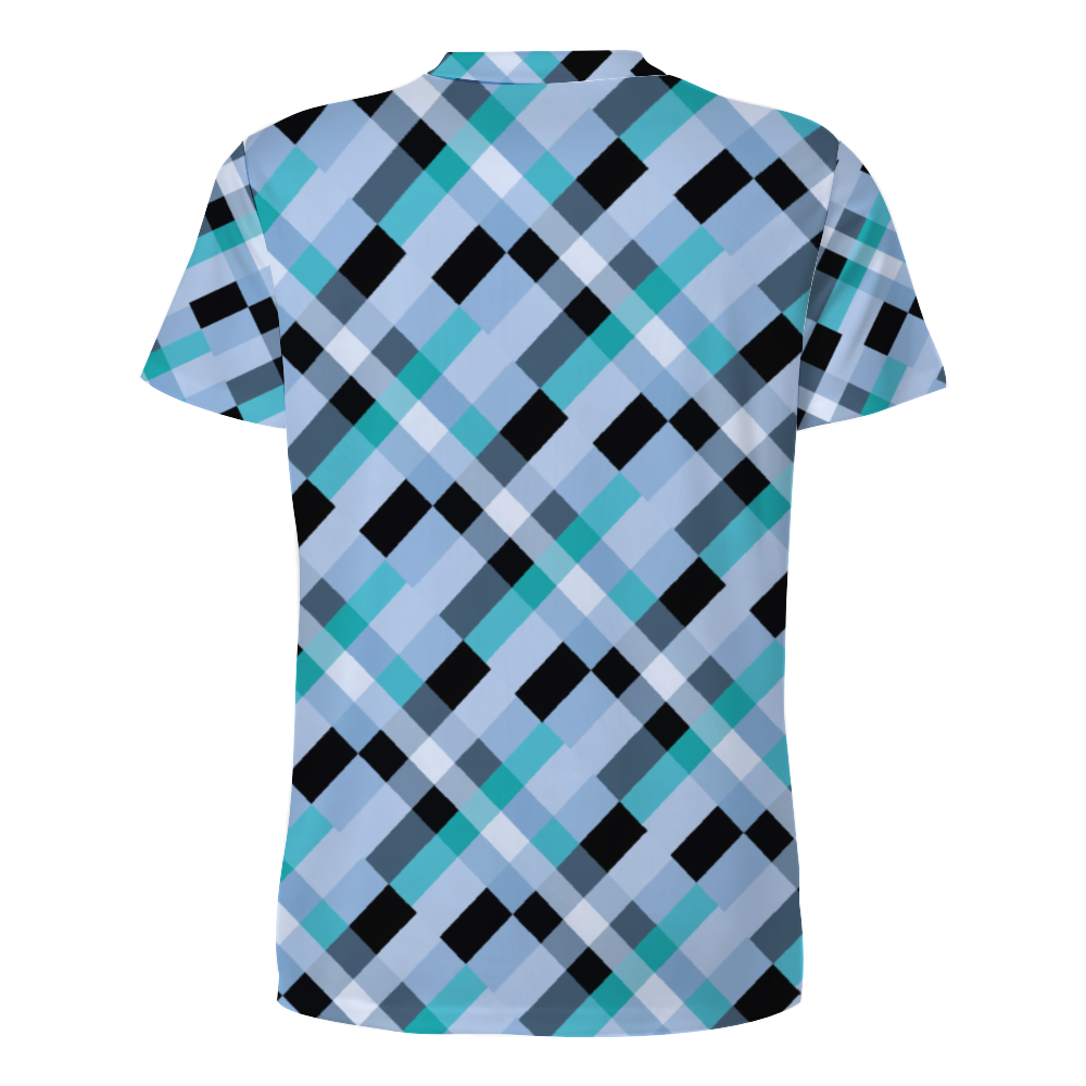 Baby Blue Plaid T-shirt Men's Round Neck