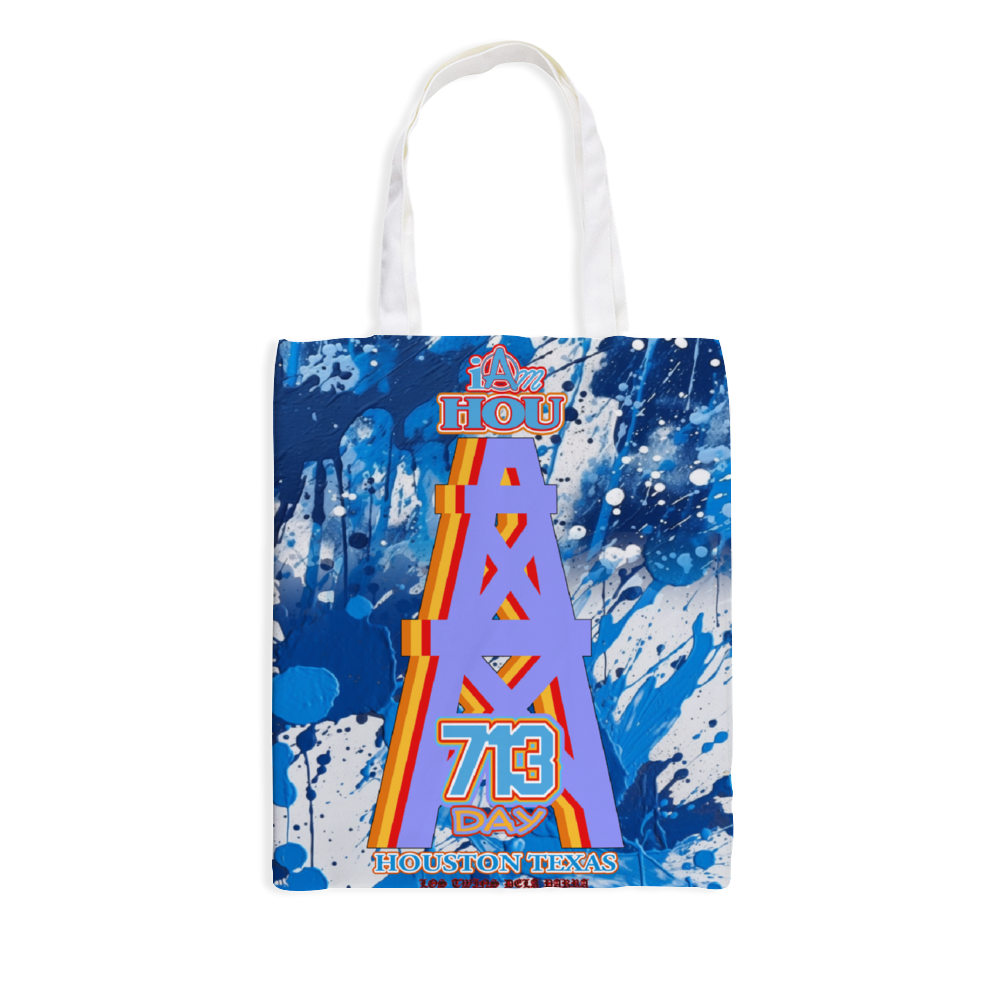 I am Hou Blue Paint Canvas Tote Bags 15" × 18" with Inner Zippered Pocket