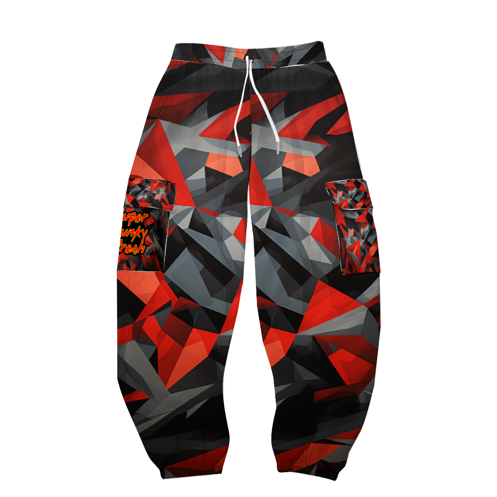Digital Camo Red Black Grey All Over Print Long Casual Baggy Jogger Pants