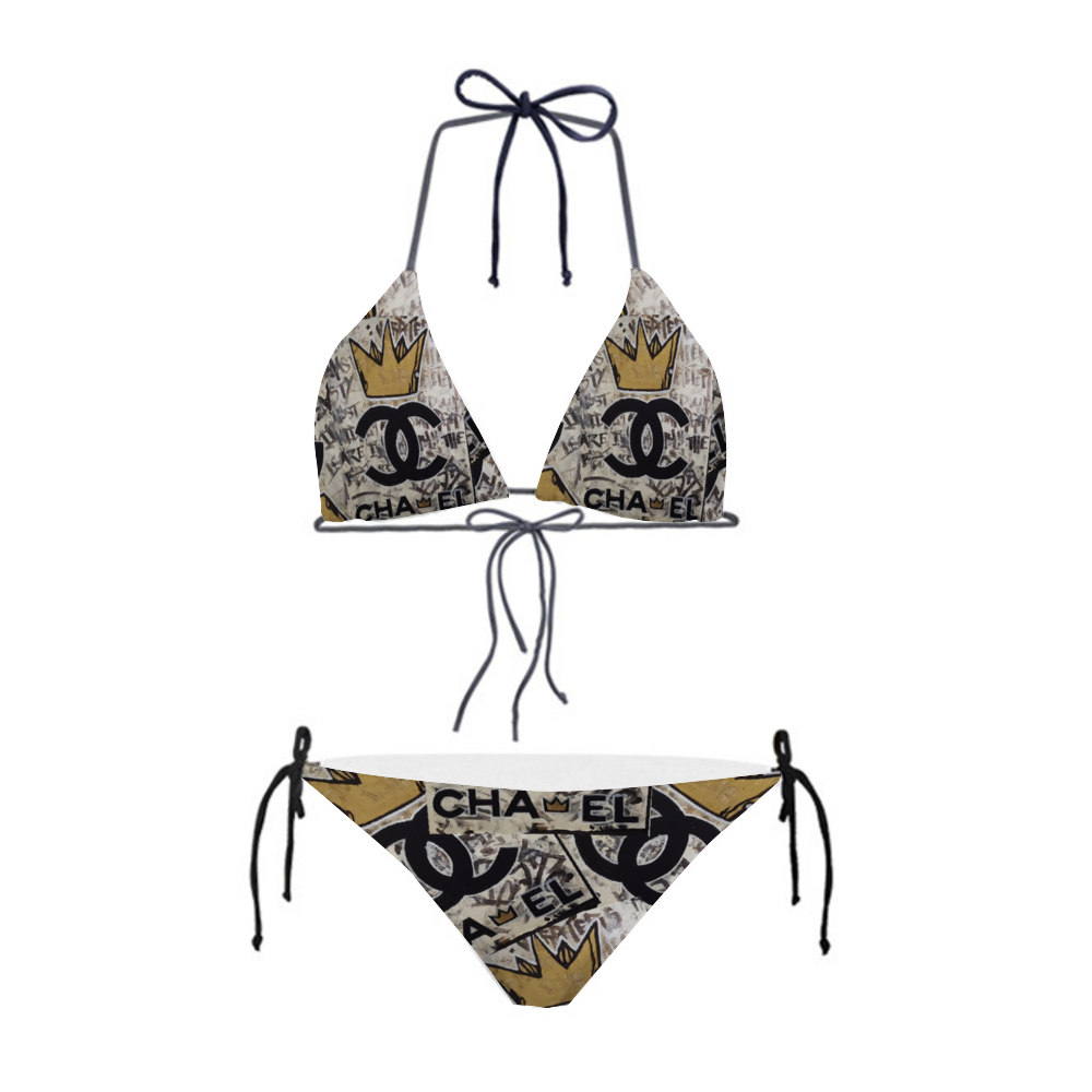 EL Cha Women's All Over Print Bikini with Black Straps