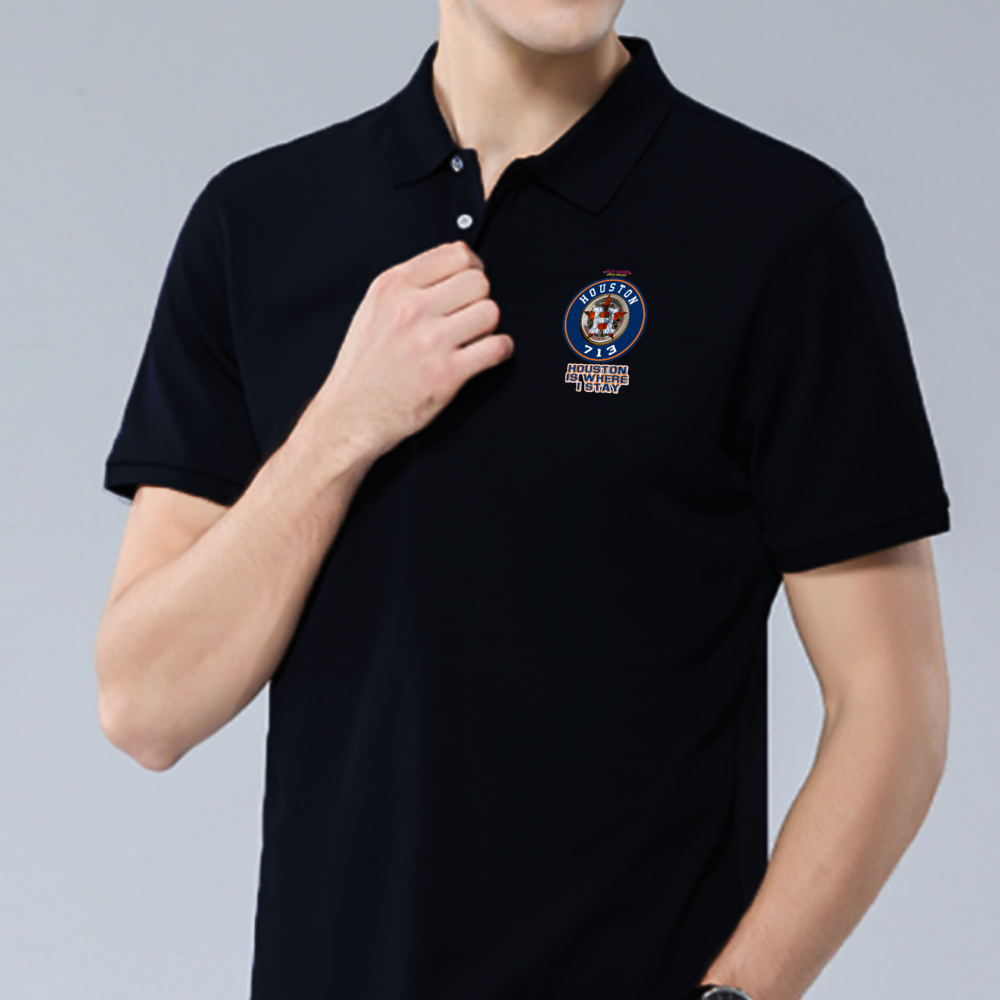 713 Houston Men's Black Classic Polo Shirt Offset Heat Transfer Print