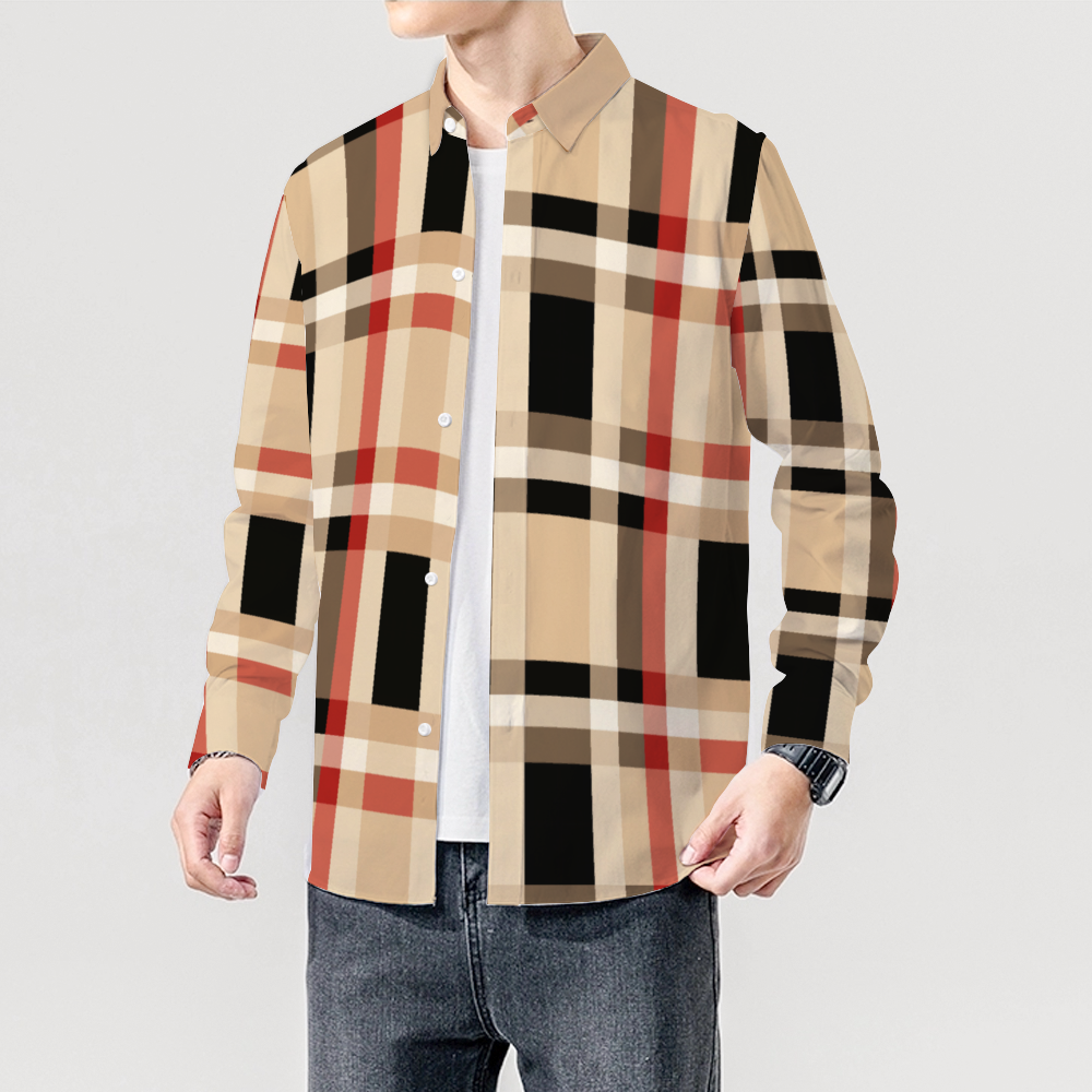 Spring Plaid Long Sleeve Unisex Shirts Button Up