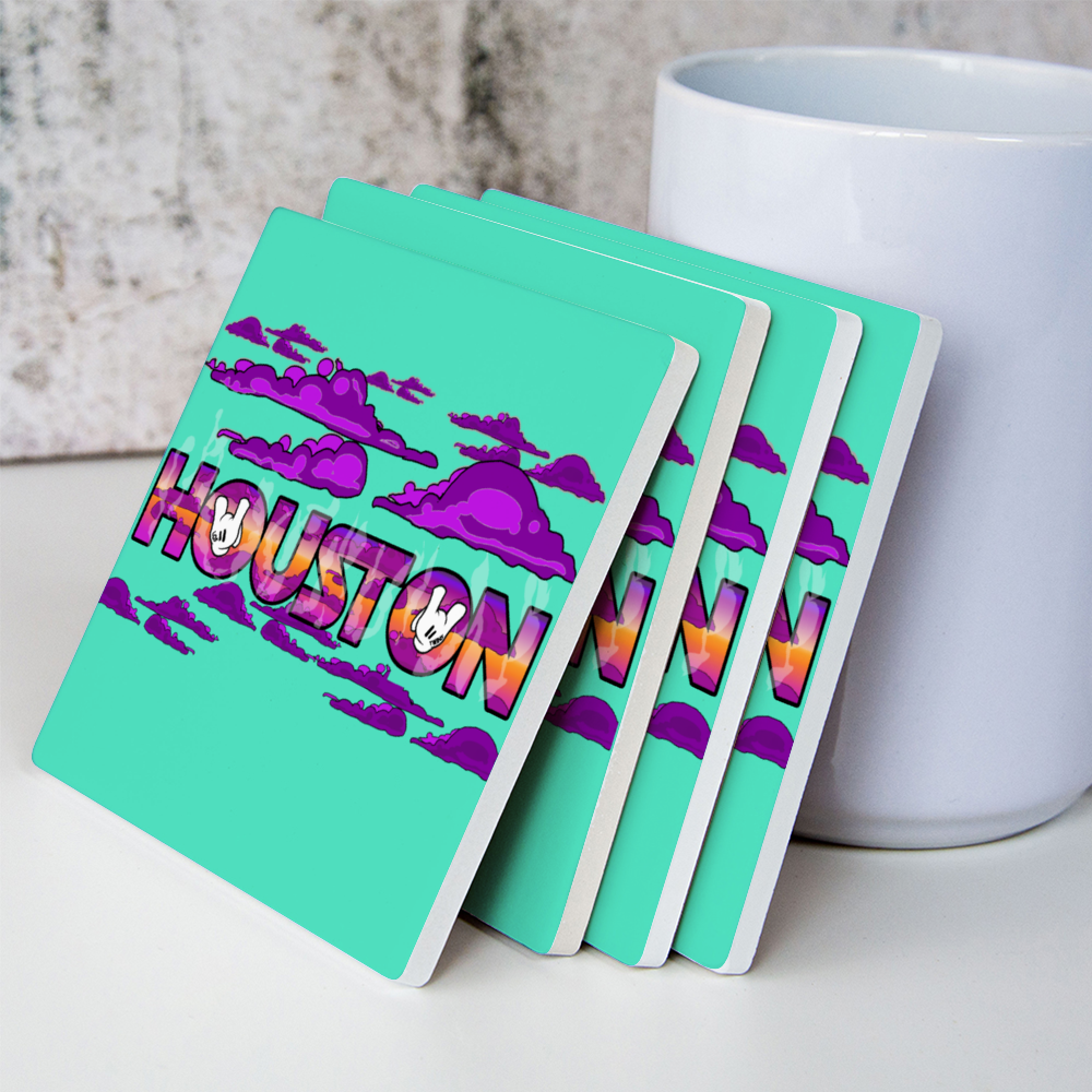 Houston 4 PCS Cork Backed Ceramic Coasters for Drinks, Heat Resistant Coasters, Coffee Mug Place Mats