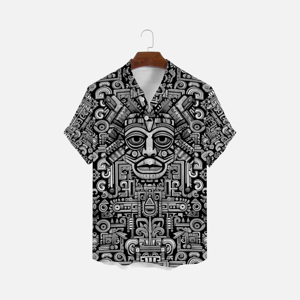 Olmec Inspired Short-sleeve T-Shirts Blouses with Button