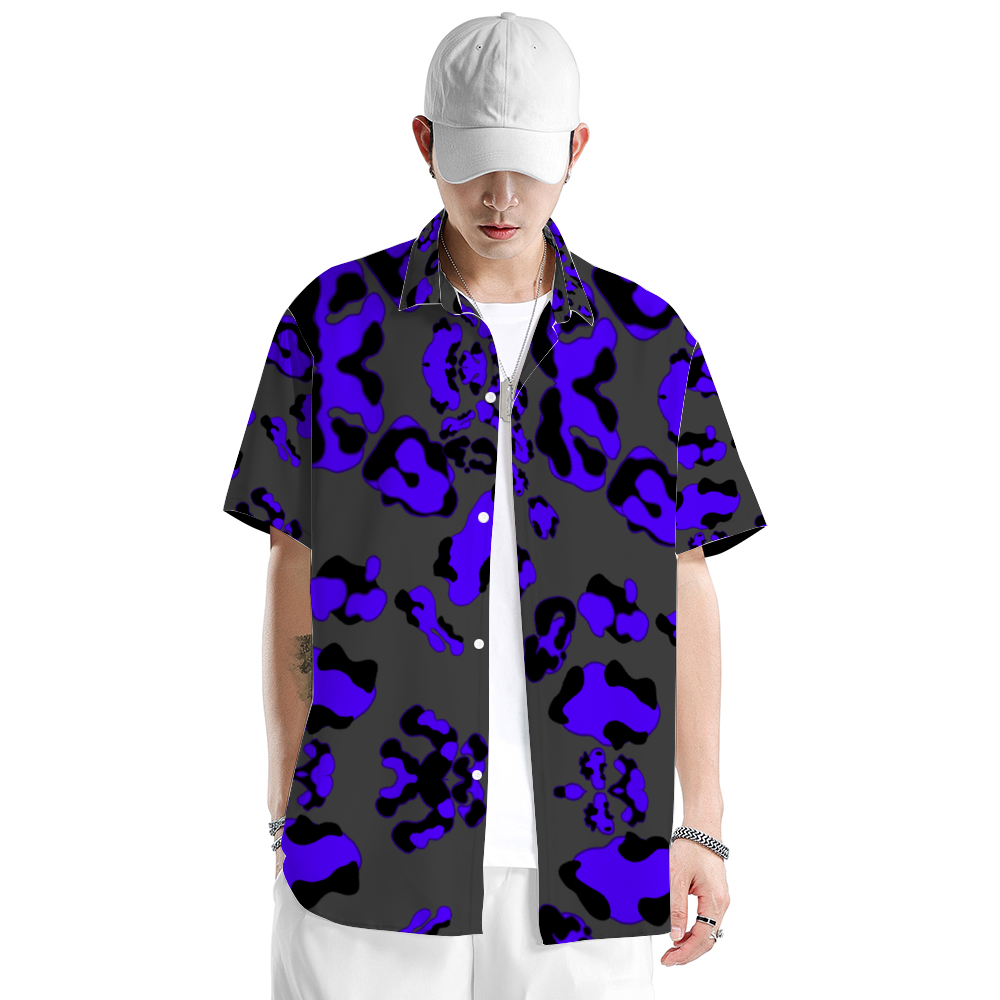 Blue Cheetah on Gray Short Sleeves Shirt Unisex Custom Shirts
