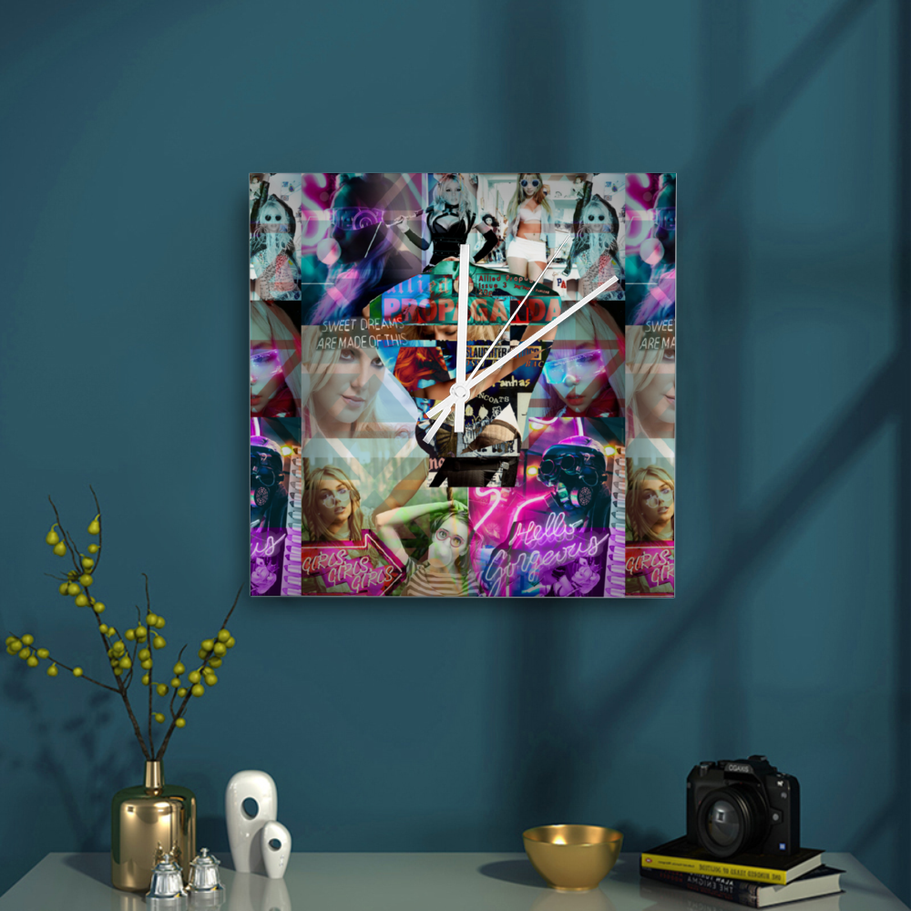 Propaganda Britney White Pointers 11"/12"/15" Custom Square Non-ticking Scaleless Wooden Wall Clock