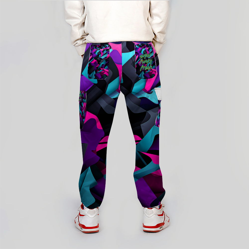 Blue and Purple Tone Digital Camo Print Long Casual Baggy Jogger Pants