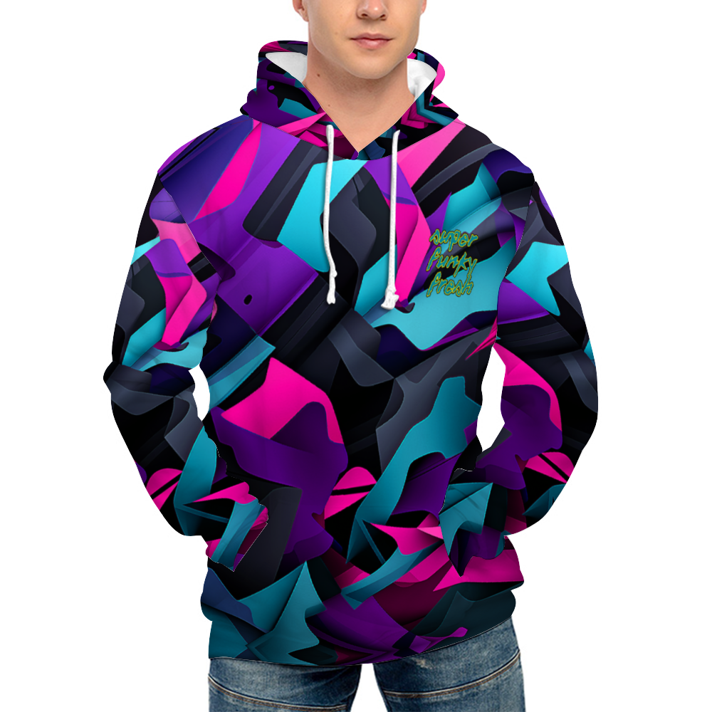 Blue and Purple Tones Digital Camo Hoodies Unisex All Over Print Plush Hoodies with Pockets