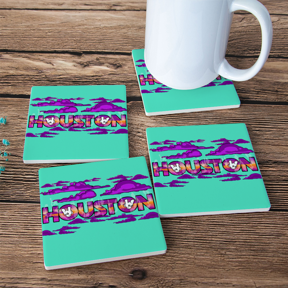 Houston 4 PCS Cork Backed Ceramic Coasters for Drinks, Heat Resistant Coasters, Coffee Mug Place Mats