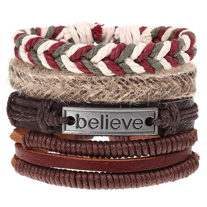Super Funky Fresh woven combination set / leather hand rope European and