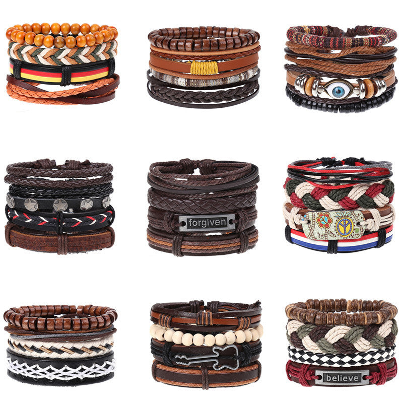 Super Funky Fresh woven combination set / leather hand rope European and