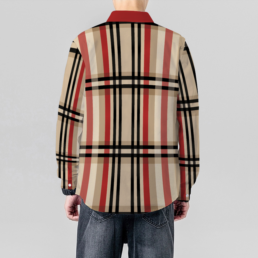Soft Red Collar, Plaid Long Sleeve Unisex Button Up