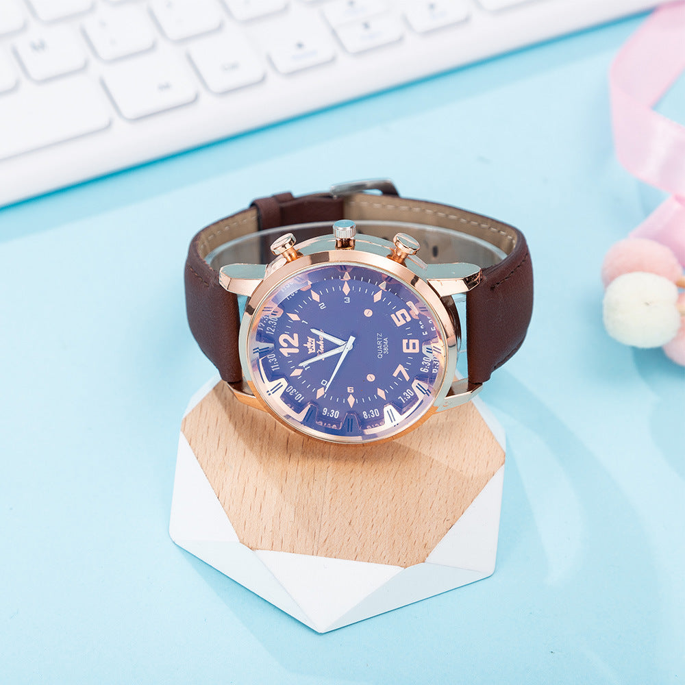 6PCS SET boutique gift set glasses belt wallet keychain large surface quartz watch pen