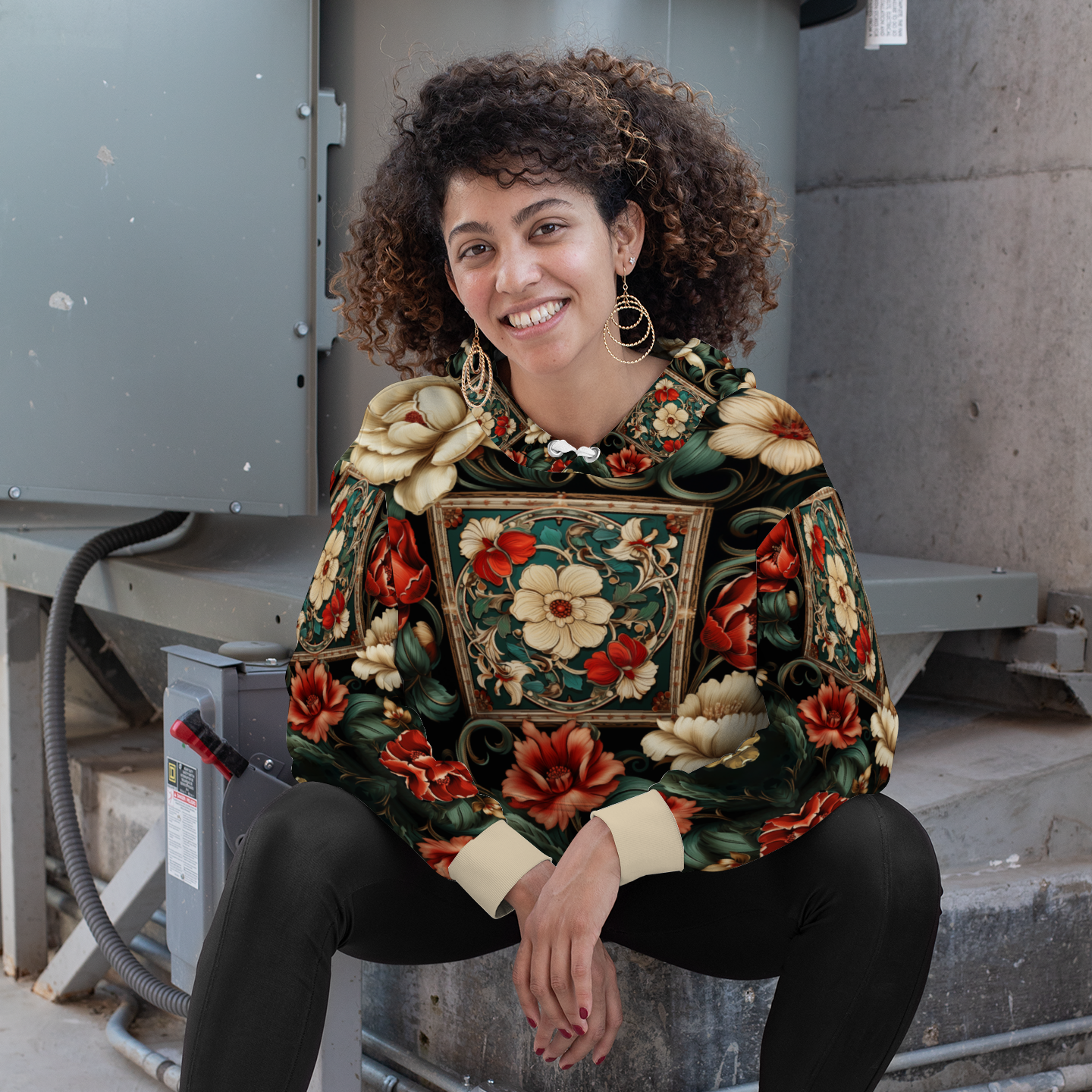 Floral DeLa Parra Mortiff All Over Print Plush Hoodies with Pockets