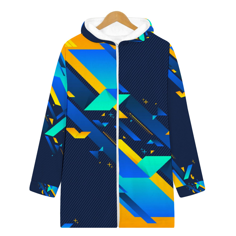 Fractual Fresh Blue Ladies Long Plush Hoody