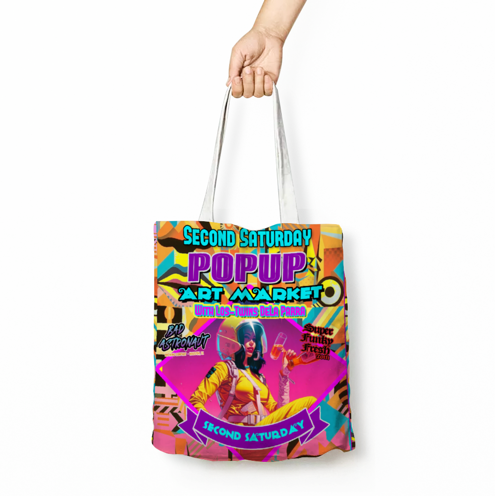 Second Saturday Canvas Tote Bags 15" × 18" with Inner Zippered Pocket 2 sides Different Designs