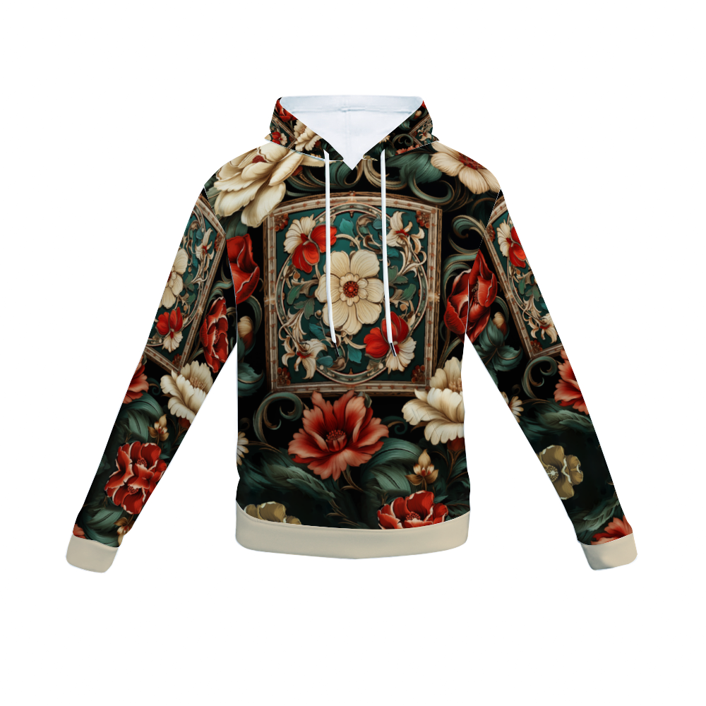 Floral DeLa Parra Mortiff All Over Print Plush Hoodies with Pockets
