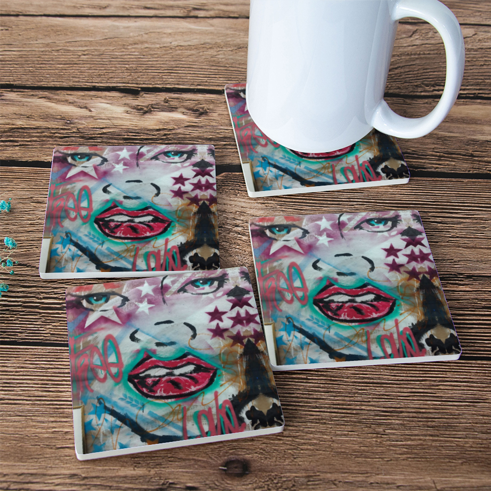 4 PCS Cork Backed Ceramic Coasters for Drinks, Heat Resistant Coasters, Coffee Mug Place Mats