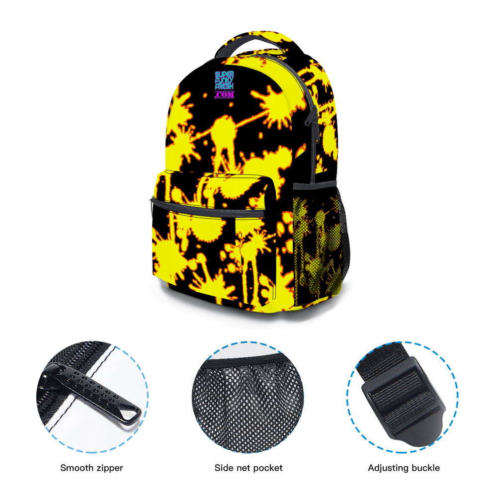 Yellow on Black Graffiti Paint School Bag Backpack