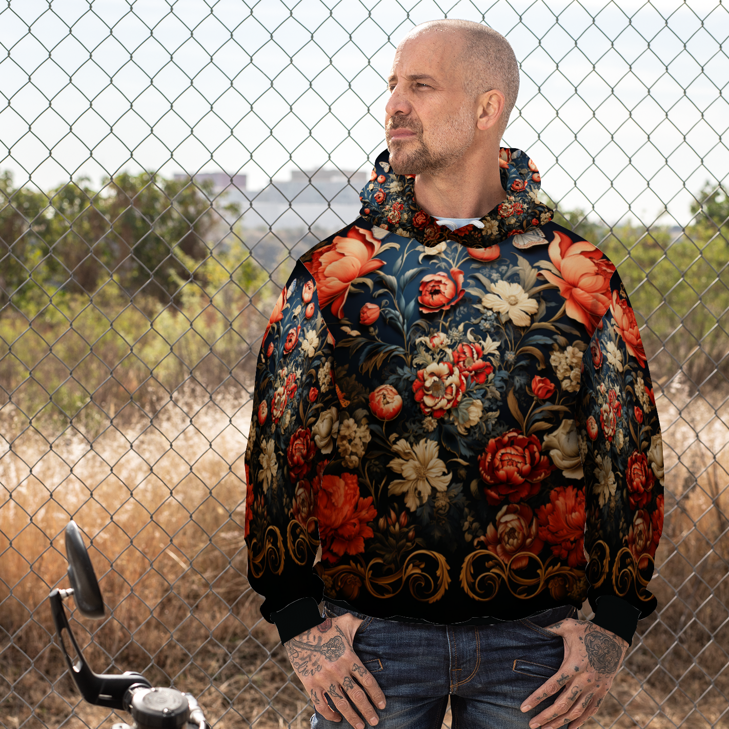 Flower Motiff DeLa Parra All Over Print Plush Hoodies with Pockets