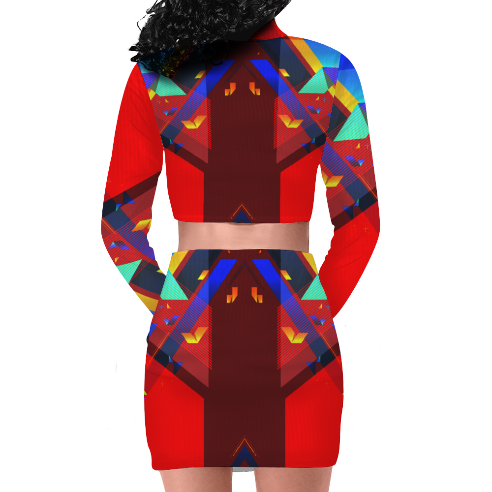 Fractual Fresh Two Piece Outfit Zip Up Top and Short Skirt Set