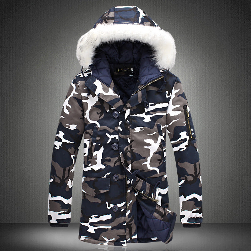 Men's medium-length hooded camouflage
