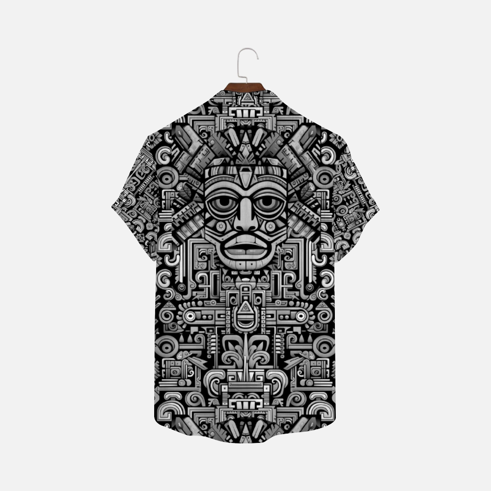 Olmec Inspired Short-sleeve T-Shirts Blouses with Button