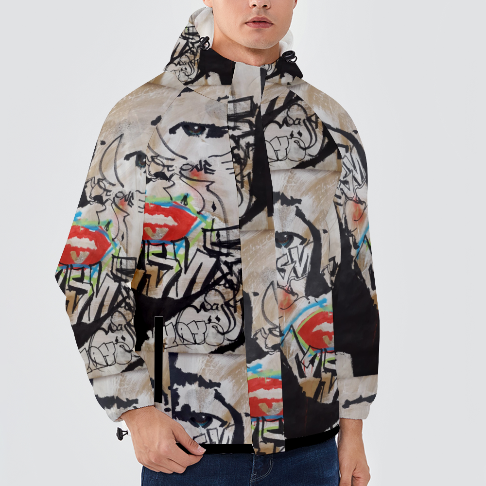 Graffiti Poster Hooded Sweatshirt All Over Print Jackets with Plush