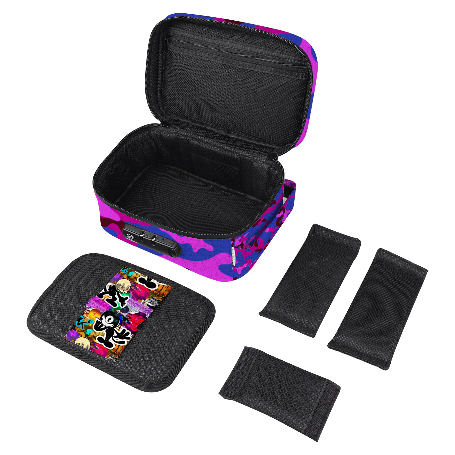 Double Trouble Purple Camo Combination Lock Active Charcoal Cigar Bag Zipper Closure