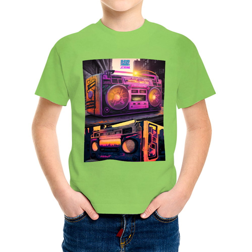Boombox Children's vShort Sleeve T-Shirt Offset Heat Transfer Print | Gildan 76000B