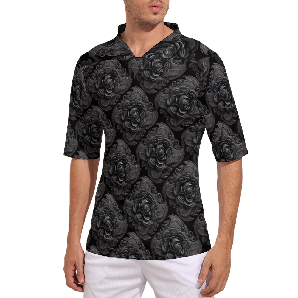 Black Roses Motif Rugby Jersey Sports Training Clothing