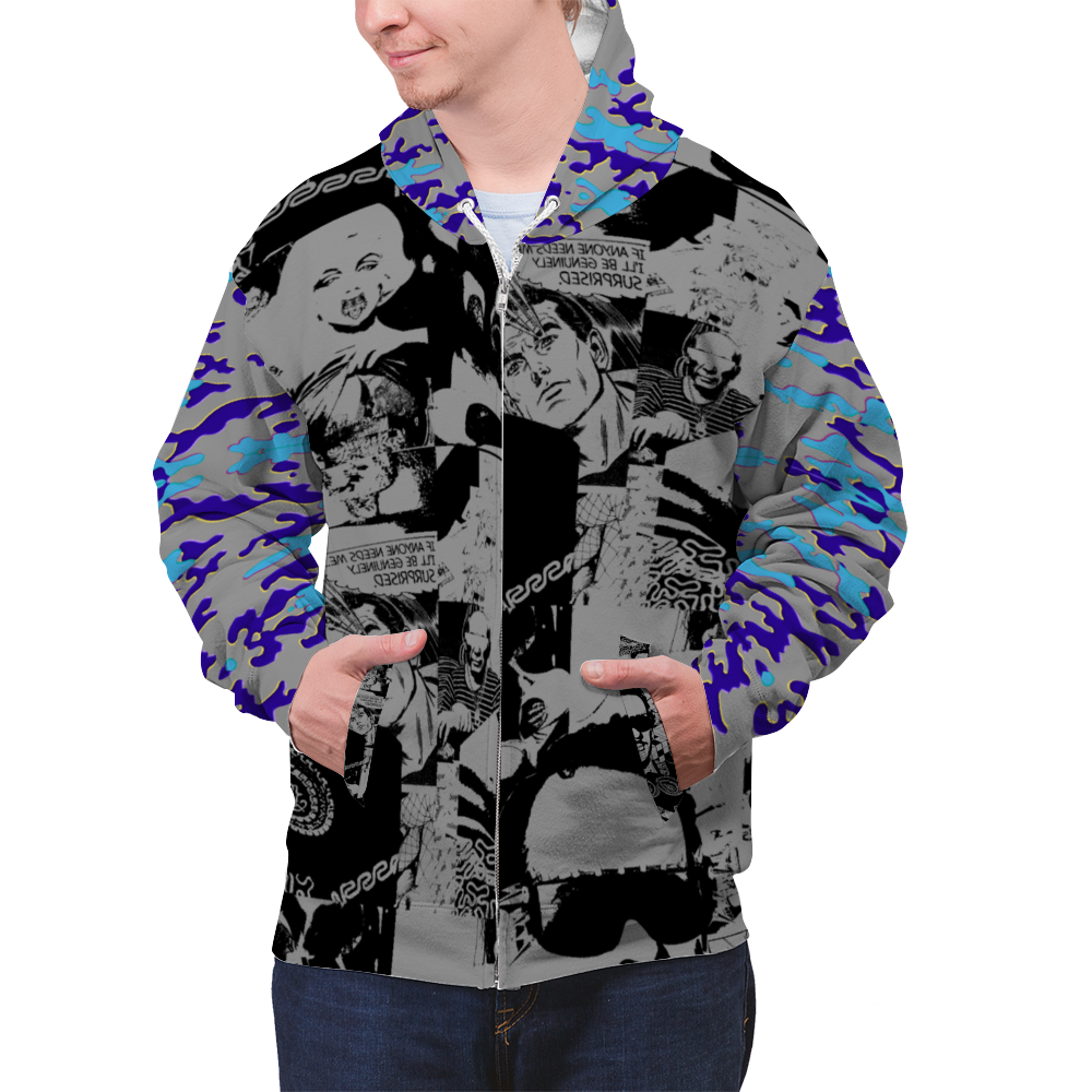 Camo Grey Hoodies All Over Print Terrycloth Zipper Hoodie