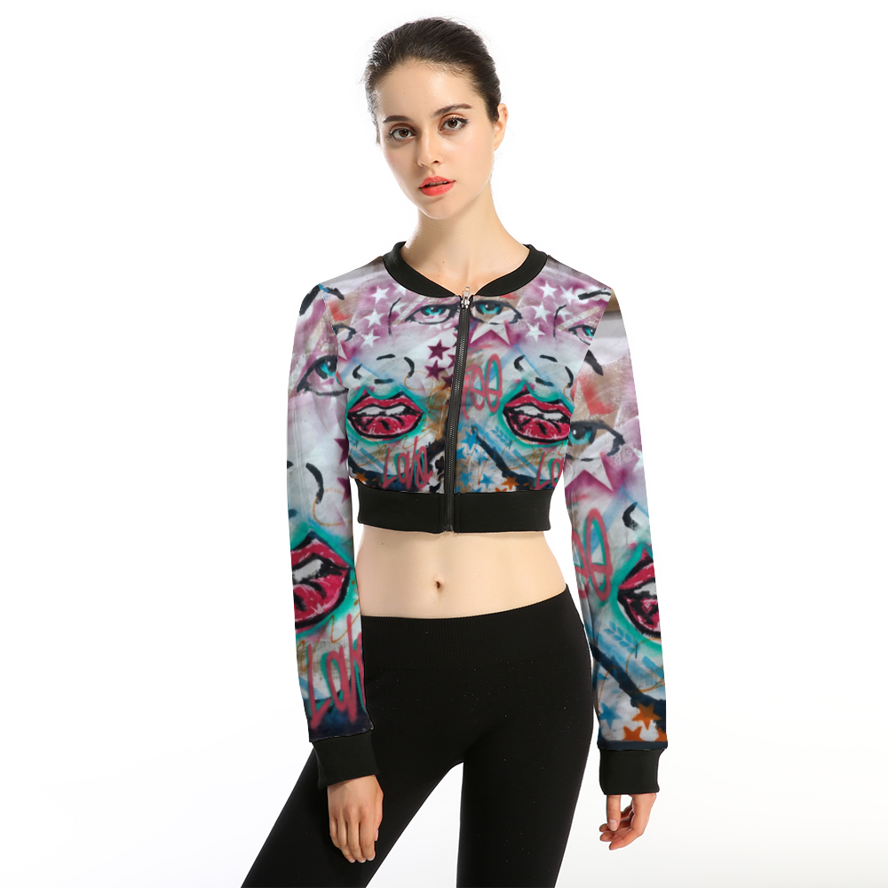 Super Funky Fresh Women's All Over Print Crop Zipper Jacket