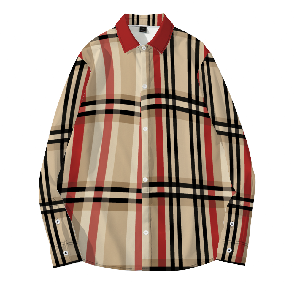 Soft Red Collar, Plaid Long Sleeve Unisex Button Up