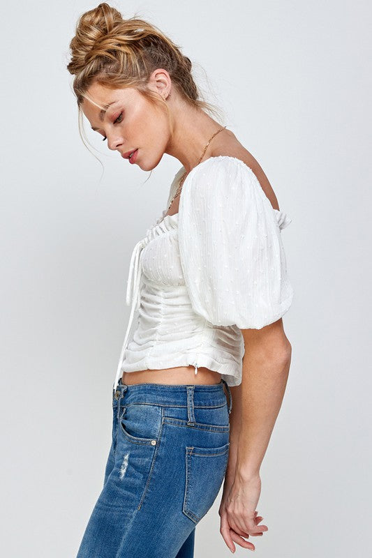 Swiss Dot Top with Ruched Waist