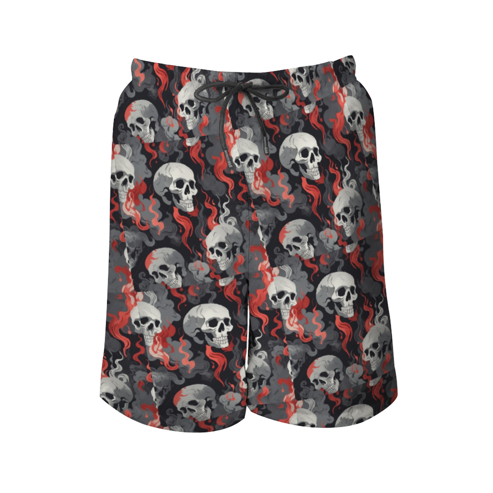 Fire and Skulls Men's Mesh Lining Fast Drying Swim Trunks