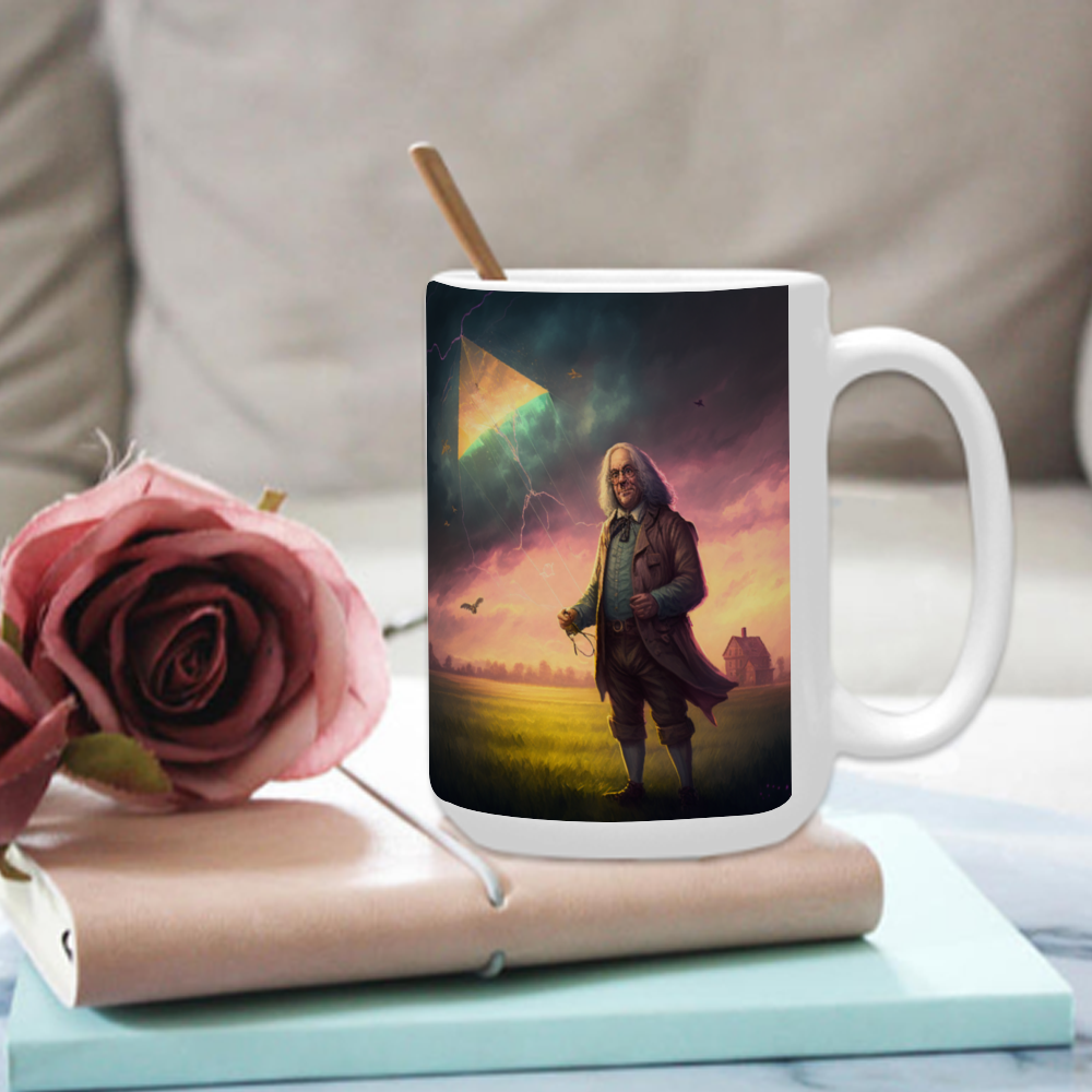 Benjamin Franklin 15 Oz White Ceramic Coffee Mug