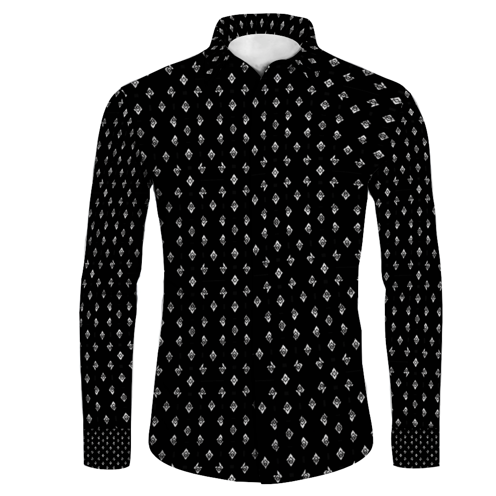 Diamond Mottif Print Men's Collar Long Sleeve Shirt