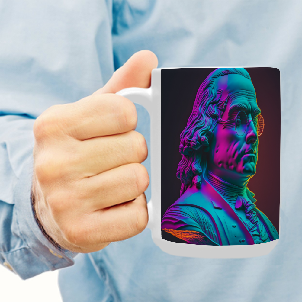 Ben Franklin 15 Oz White Ceramic Coffee Mugs