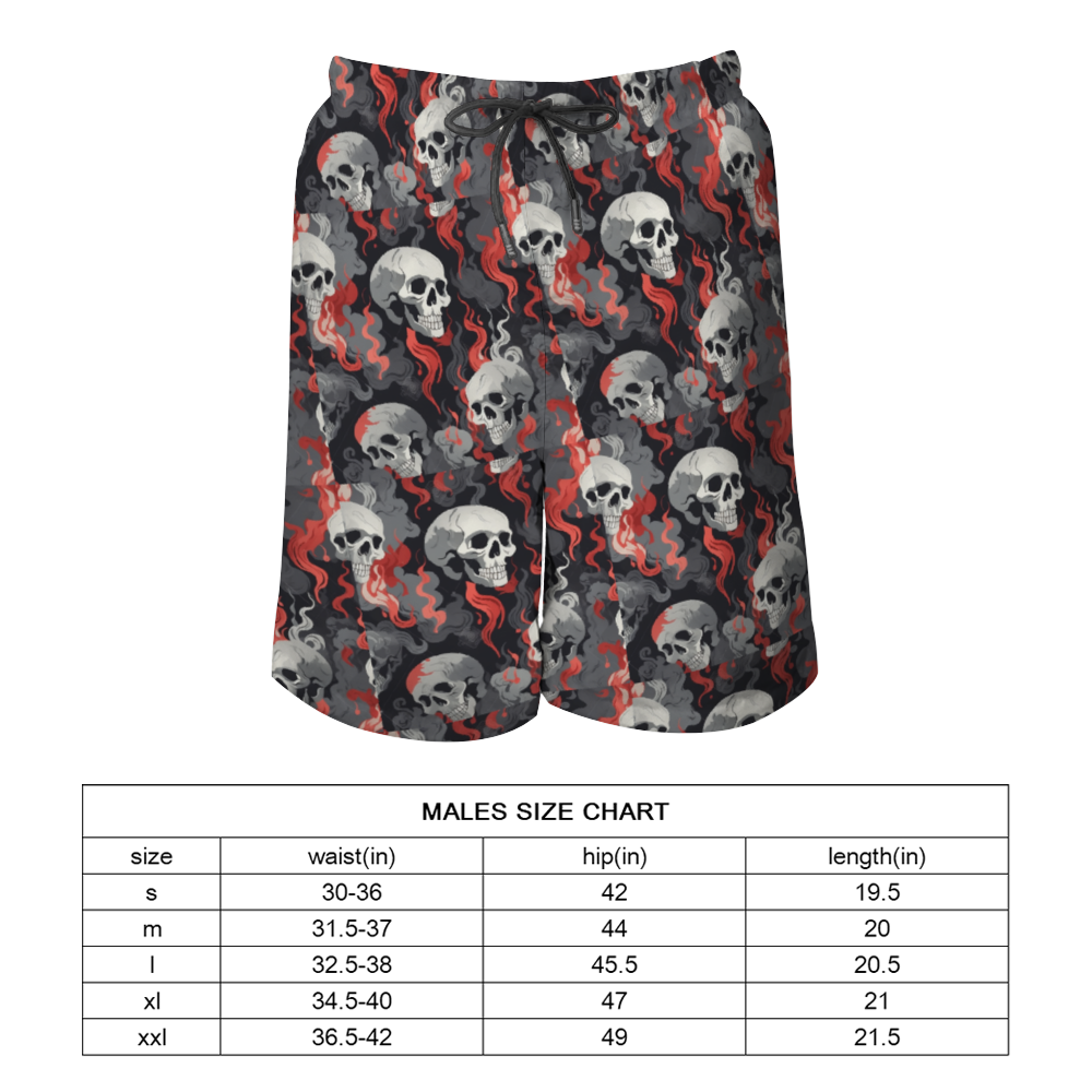 Fire and Skulls Men's Mesh Lining Fast Drying Swim Trunks